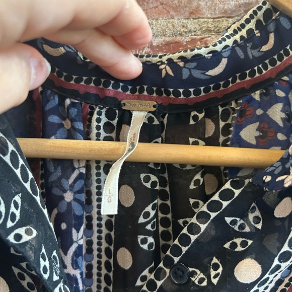 Free People Moonlight Mile sheer black floral striped blouse - Picture 4 of 4